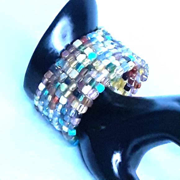 Chunky Cuff Bracelet Multicolor Glass Seed Beads - Picture 3 of 8